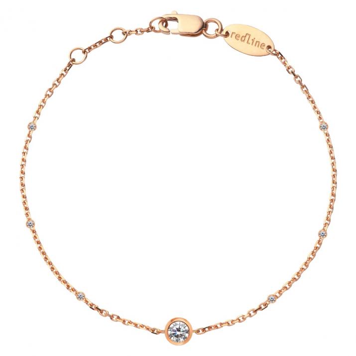 Chain bracelet with little diamonds around a diamond in rose gold bezel setting - Redline - 0++