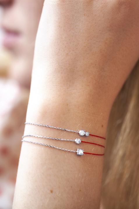 String and chain bracelet with 0.15ct diamond in white gold bezel setting - Redline - 0++