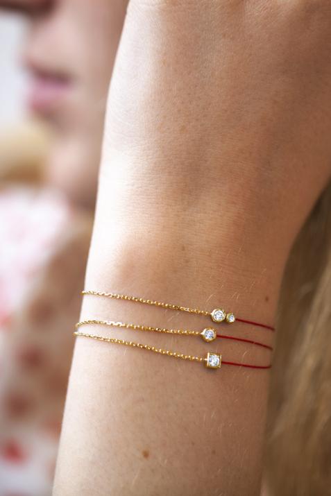 String and chain bracelet with 0.15ct diamond in yellow gold bezel setting - Redline - 0++