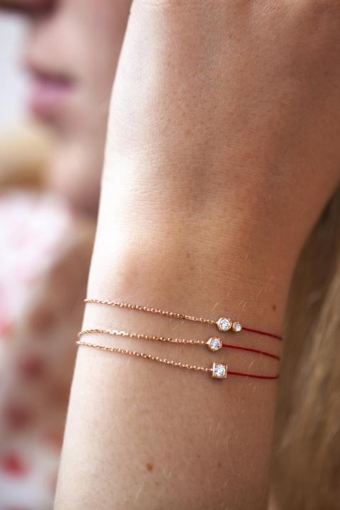 String and chain bracelet with 0.1ct diamond in rose gold square bezel setting - Redline - 0++