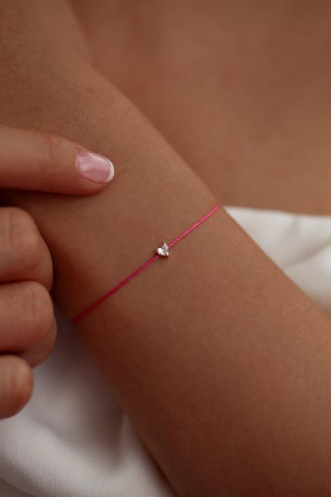 String bracelet with 0.1ct heart shaped diamond in rose gold prong setting - Redline - 0++