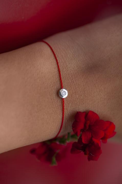 String bracelet with 0.05ct diamond in round-shaped 925 silver - Redline - 0++