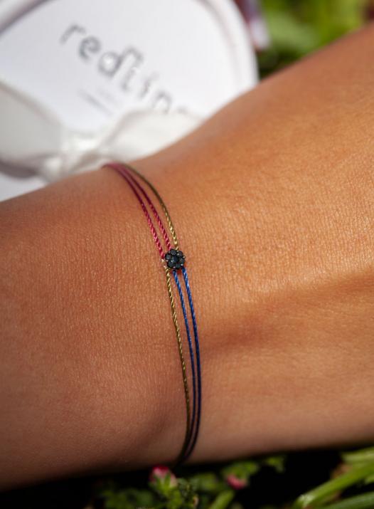 Multistring Bracelet For Men with 0.05ct Round Black Diamond in Yellow Gold Cluster Setting - Redline - 0++