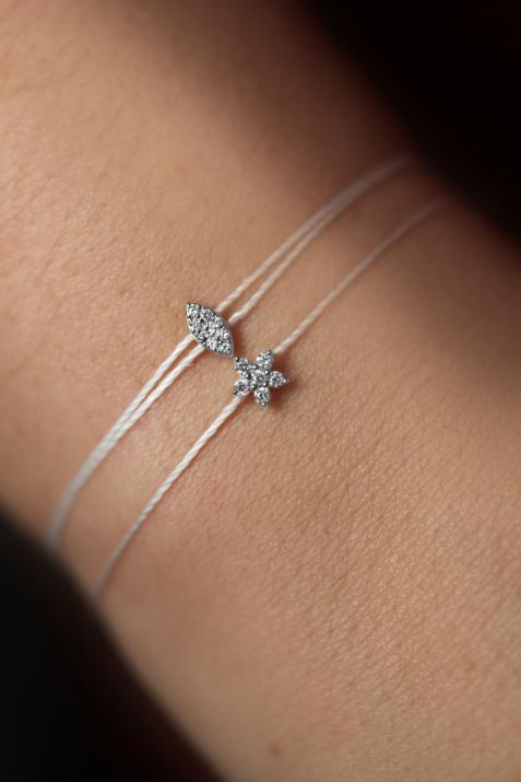 String bracelet with 0.05ct diamond in white gold prong setting - Redline - 0++