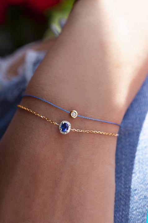 String Bracelet For Women with 0.05ct Round Diamond in Rose Gold Bezel Setting - Redline - 0++