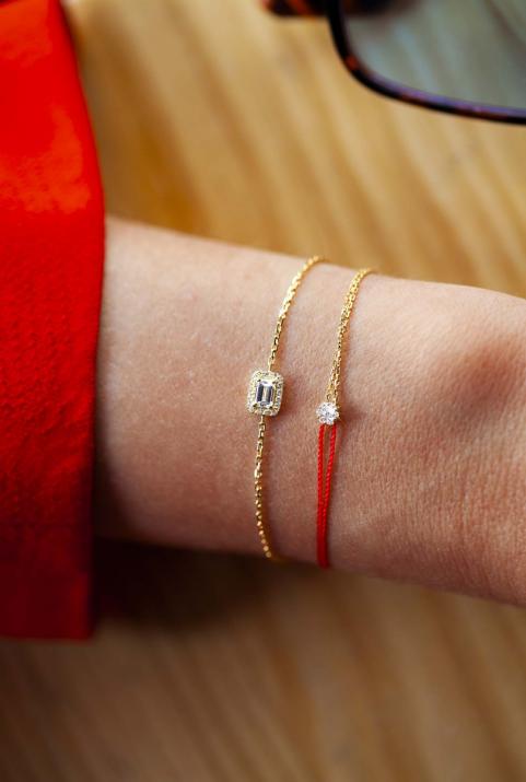 String-Chain Bracelet For Women with 0.05ct Round Diamond in Yellow Gold Cluster Setting - Redline - 0++