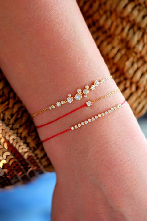 String and chain bracelet with 0.12ct princess cut diamond in white gold prong setting - Redline - 0++