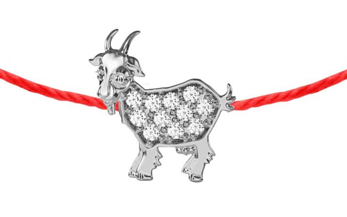 String bracelet with diamond-paved goat in white gold - Redline - 0++