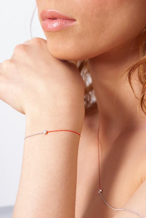 String and chain necklace with 0.05ct diamond in white gold bezel setting - Redline - 0++