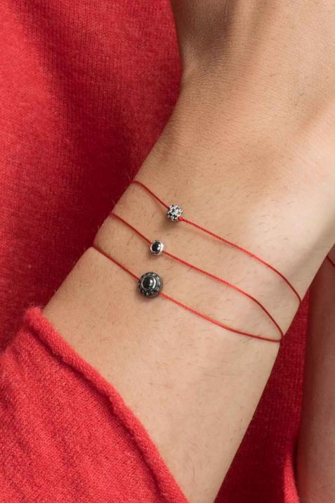 String Bracelet For Men with 0.269ct Round Black Diamond in White Gold Bezel Setting - Redline - 0++