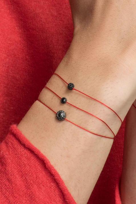 String Bracelet For Men with 0.269ct Round Black Diamond in Black Gold Bezel Setting - Redline - 0++