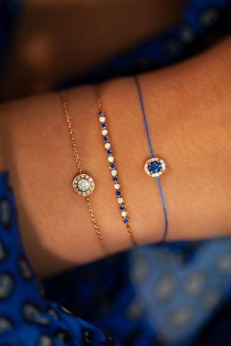 Sapphires and diamonds chain bracelet in rose gold prong setting - Redline - 0++