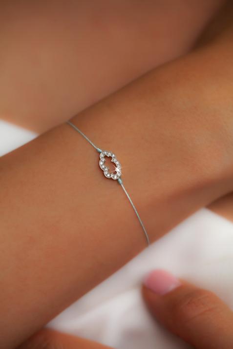 String bracelet with diamond-paved cloud in white gold - Redline - 0++