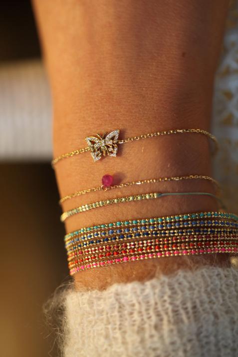 Yellow gold chain bracelet with diamond-paved butterfly - Redline - 0++