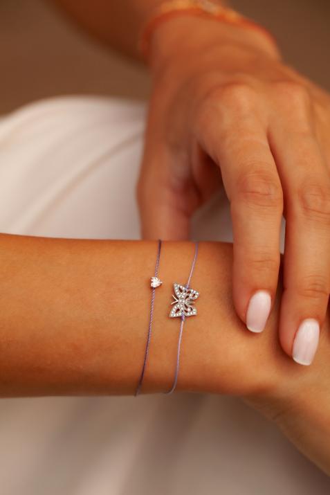 String bracelet with diamond-paved butterfly in white gold - Redline - 0++
