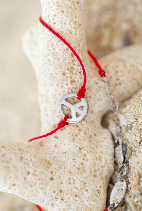 String bracelet with little peace & love in white gold - Redline - 0++