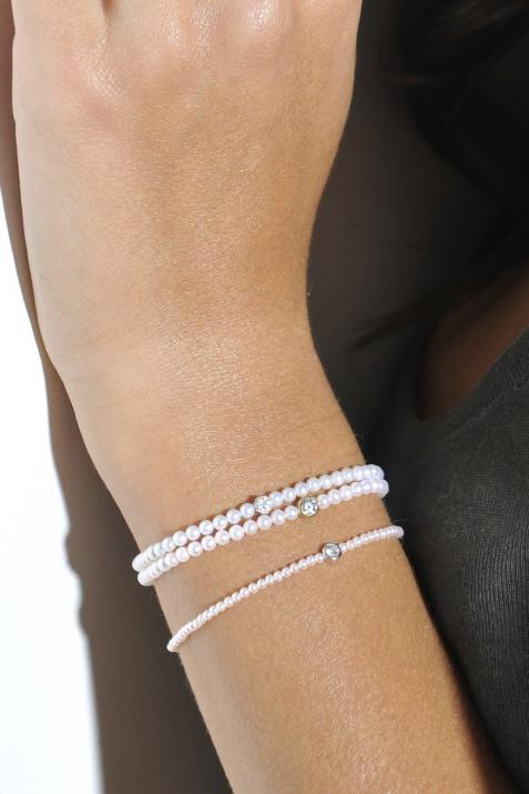 String bracelet with small freshwater pearls and 0.2ct diamond in white gold bezel setting - Redline - 0++