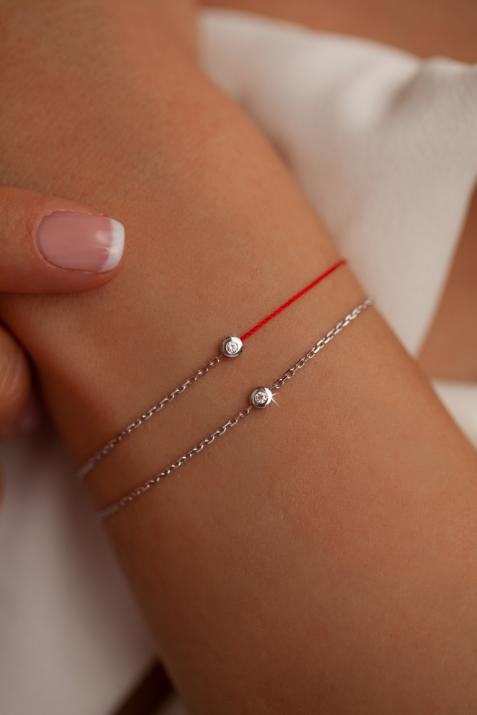String and chain bracelet with 0.02ct diamond in white gold bezel setting - Redline - 0++
