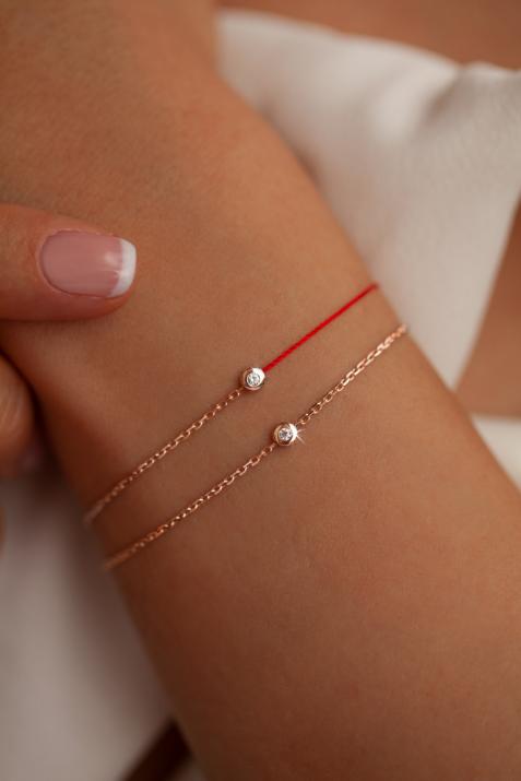 String and chain bracelet with 0.02ct diamond in rose gold bezel setting - Redline - 0++