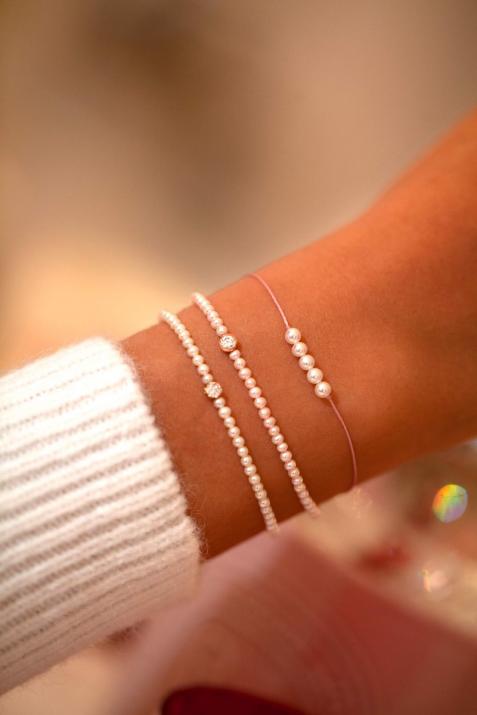 String bracelet with pearls in white gold clasp - Redline - 0++