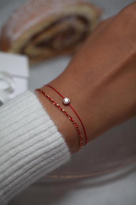 String bracelet with 0.2ct diamond in rose gold bezel setting - Redline - 0++