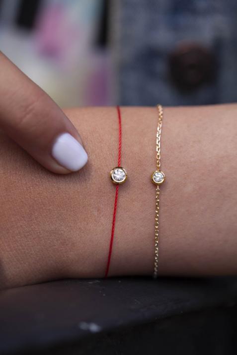 String bracelet with 0.2ct diamond in yellow gold bezel setting - Redline - 0++