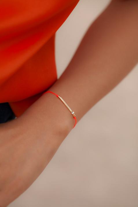 String Bracelet For Women with 0.05ct Round Diamond in Yellow Gold Bezel Setting - Redline - 0++