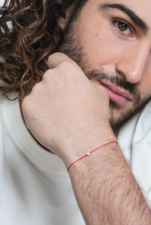 String bracelet with 0.1ct diamond in rose gold bezel setting - Redline - 0++
