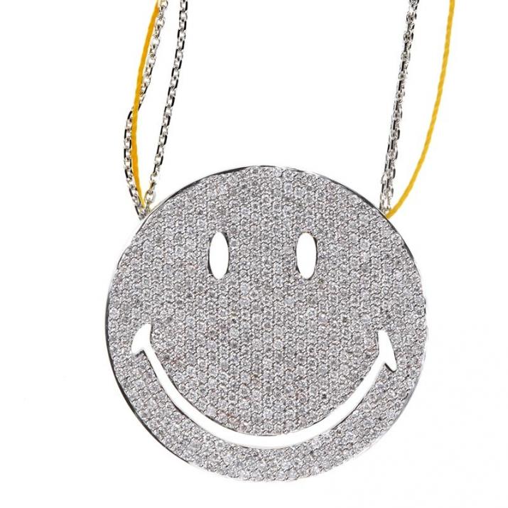 String-Chain Necklace For Women with 1.91ct Round Diamond in White Gold Pavé Setting - Redline - 0++