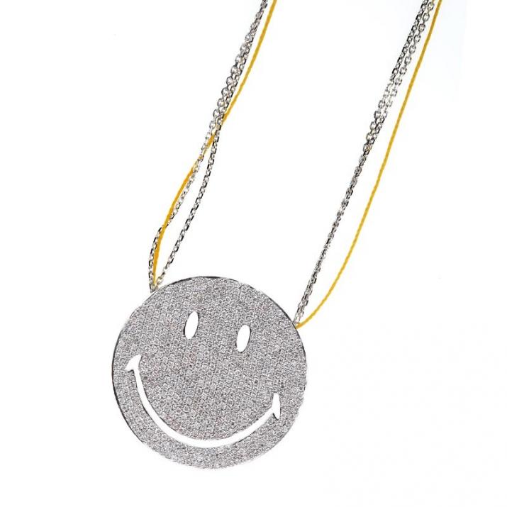 String-Chain Necklace For Women with 1.91ct Round Diamond in White Gold Pavé Setting - Redline - 0++