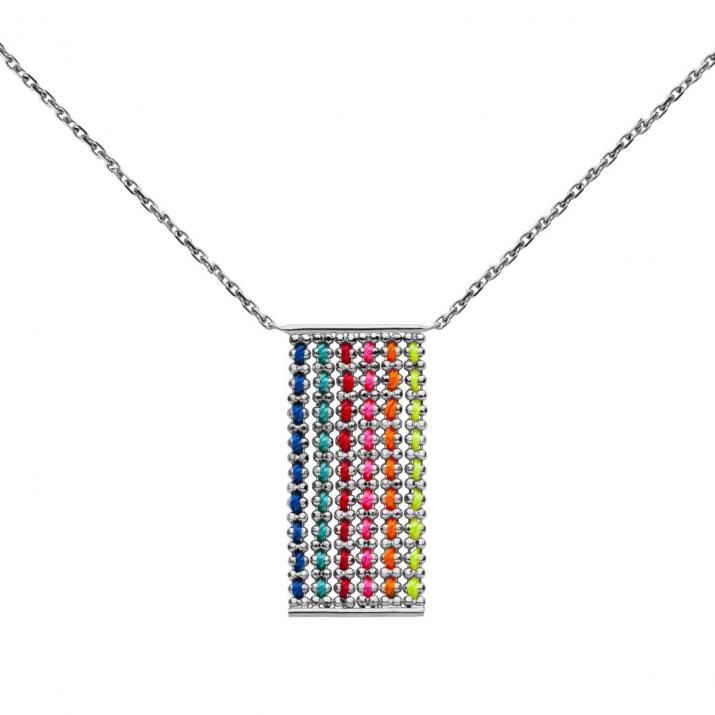 Rectangular shape white gold chain necklace - Redline - 0++