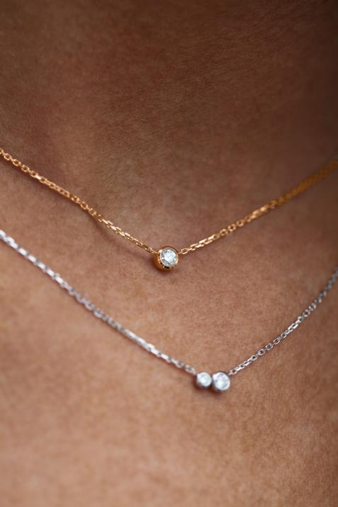 Chain necklace with 0.1ct diamond in rose gold bezel setting - Redline - 0++