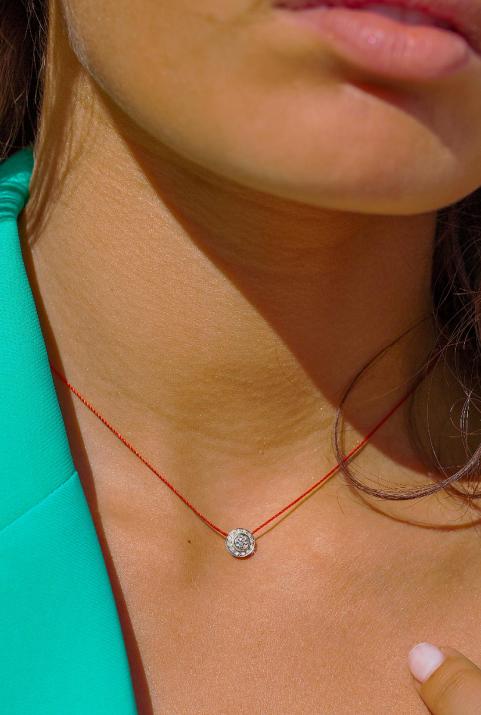 String Necklace For Women with 0.26ct Round Diamond in White Gold Bezel Setting - Redline - 0++