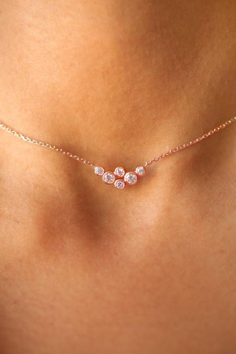 Chain necklace with 0.4ct diamonds in rose gold bezel setting - Redline - 0++