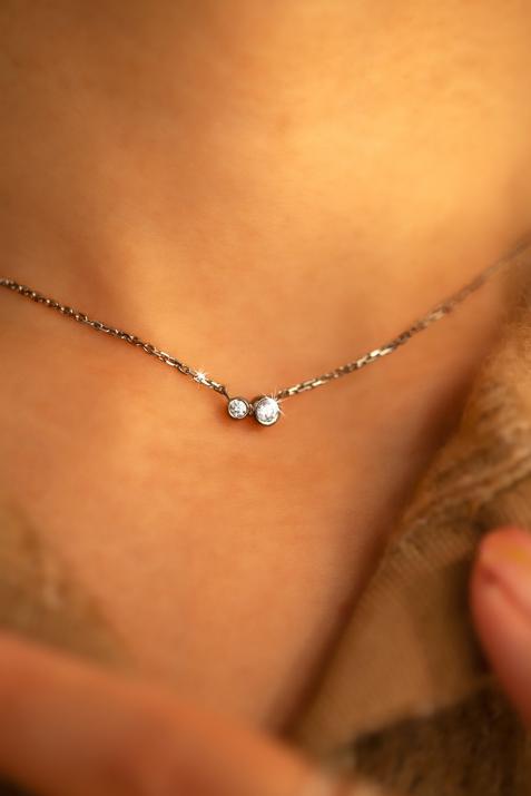 Chain necklace with 0.15ct diamond in black gold bezel setting - Redline - 0++