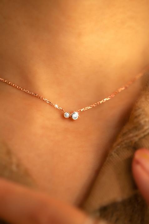 Chain necklace with 0.15ct diamond in rose gold bezel setting - Redline - 0++