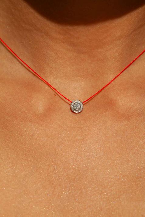 String Necklace For Women with 0.26ct Round Diamond in White Gold Bezel Setting - Redline - 0++