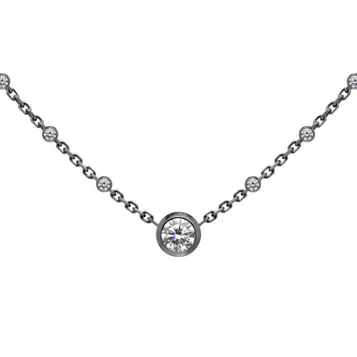 Chain necklace with little diamonds around a diamond in black gold bezel setting - Redline - 0++