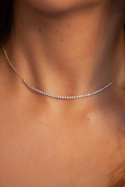 Chain necklace with 0.84ct diamonds in yellow gold prong setting - Redline - 0++