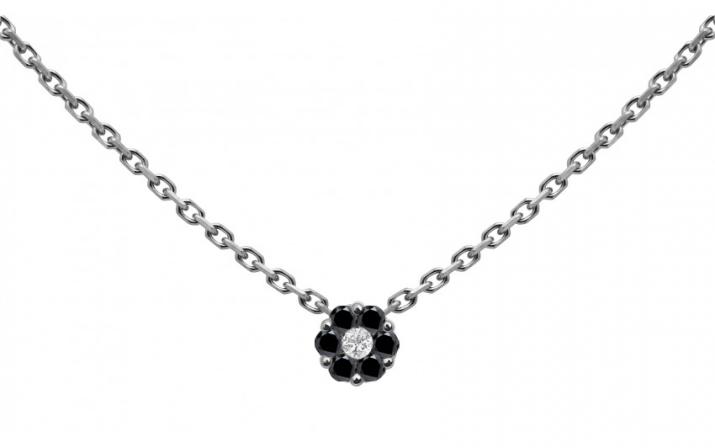 Chain necklace with black diamonds and a white diamond in black gold cluster style setting - Redline