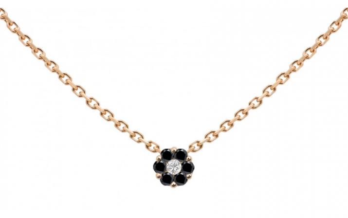 Chain necklace with black diamonds and a white diamond in rose gold cluster style setting - Redline