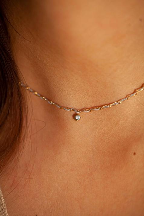 ダイヤモンド織り紐付きゴールドネックレス - Redline - 0++