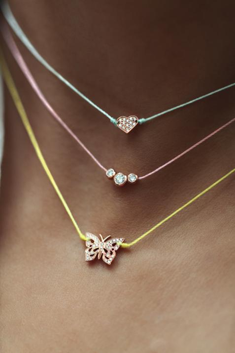 String necklace with diamond-paved butterfly in rose gold - Redline - 0++