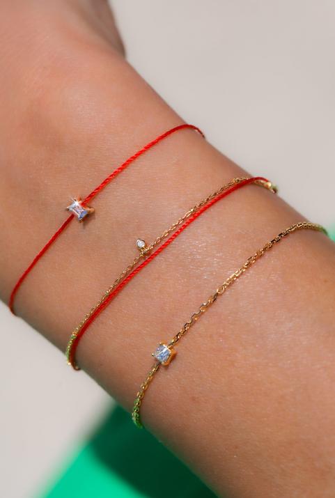 String and chain duo bracelet with diamond and golden balls in yellow gold - Redline - 0++