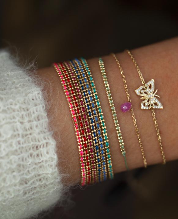 Chain bracelet with coloured sapphire in rose gold prong setting - Redline - 0++