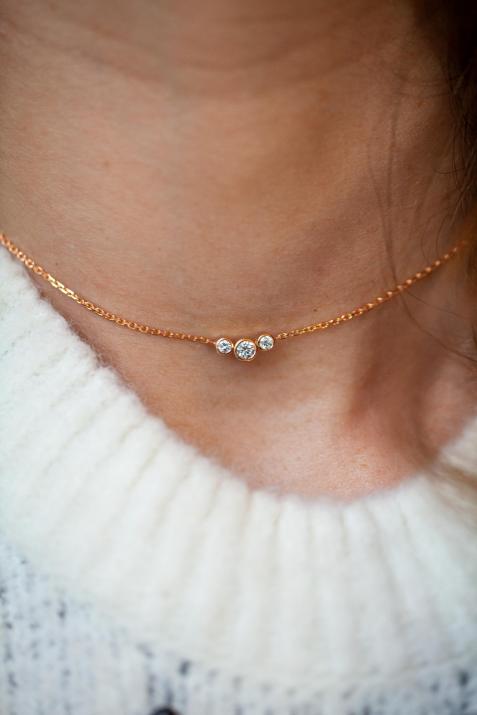 Chain necklace with 0.2ct diamond in rose gold bezel setting - Redline - 0++