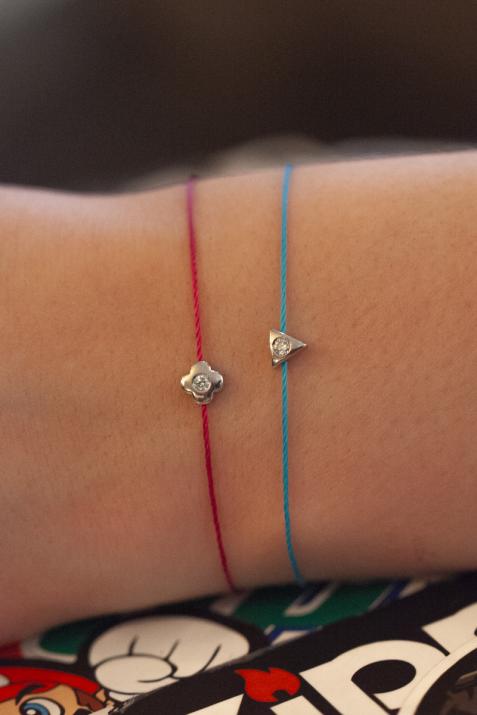 String bracelet with 0.05ct diamond in clover-shaped 925 silver - Redline - 0++