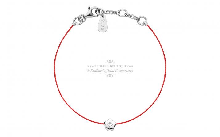 String bracelet with 0.05ct diamond in flore-shaped 925 silver - Redline - 0++
