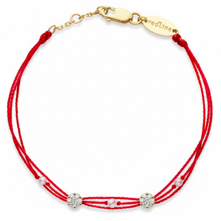 Multistring Bracelet For Women with 0.10ct Round Diamond in Yellow Gold Cluster Setting - Redline