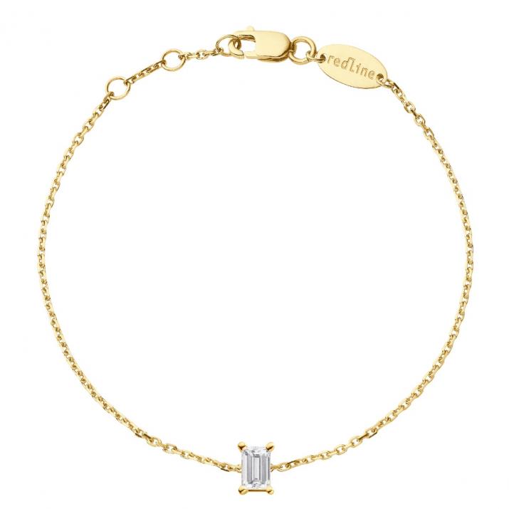 Chain bracelet with 0.1ct baguette-cut diamond in yellow gold prong setting - Redline - 0++